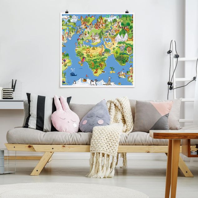 Déco chambre enfant Grande et drôle carte du monde