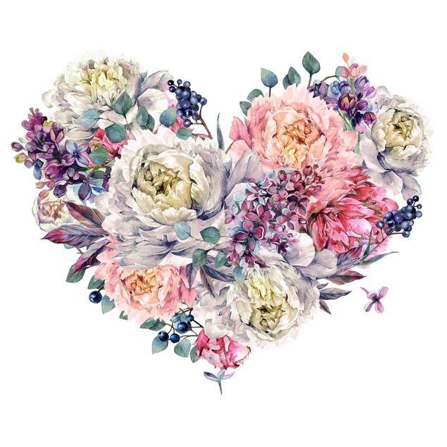 Stickers muraux nature Bouquet de fleurs de cœur XXL - Aquarelle