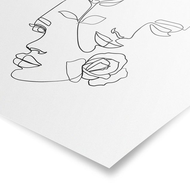 Tableau moderne Line Art Visages Femmes Roses Noir et Blanc