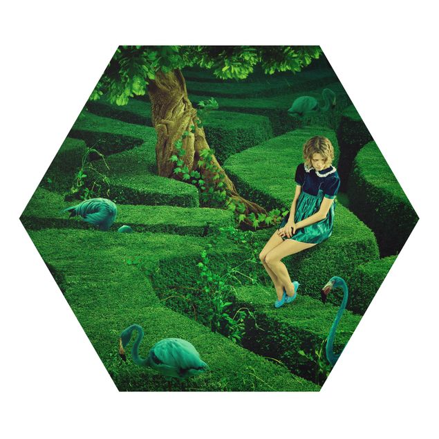 Tableau couleur vert Femme dans un labyrinthe