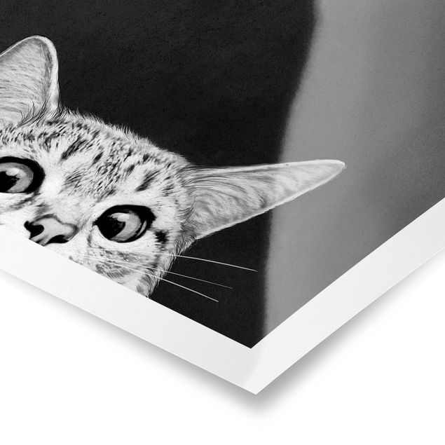 Tableau animaux Illustration Chat Noir Et Blanc Dessin