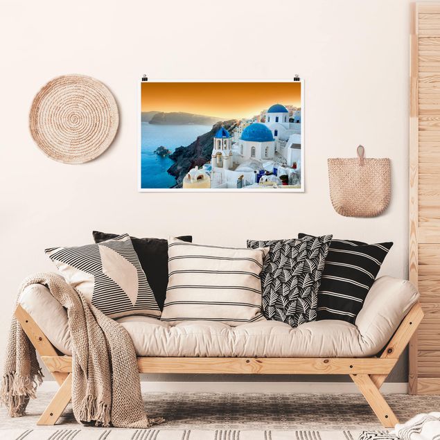 Tableau paysage Coucher de soleil à Santorin