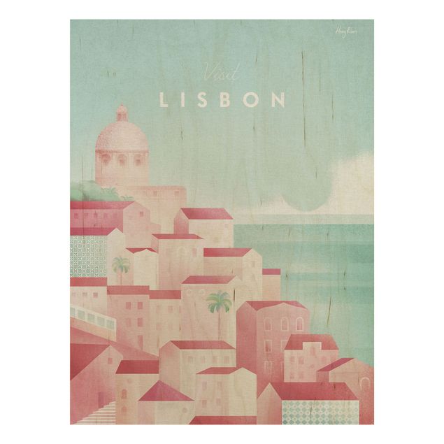 Tableaux en bois avec paysage Poster de voyage - Lisbonne