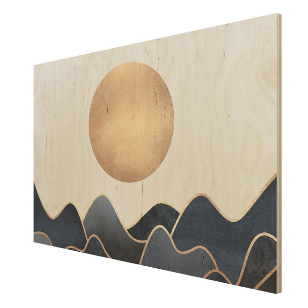 Tableaux en bois avec paysage Vagues bleues du soleil doré
