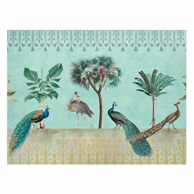 Tableaux magnétiques avec fleurs Collage vintage - Oiseau tropical avec palmiers