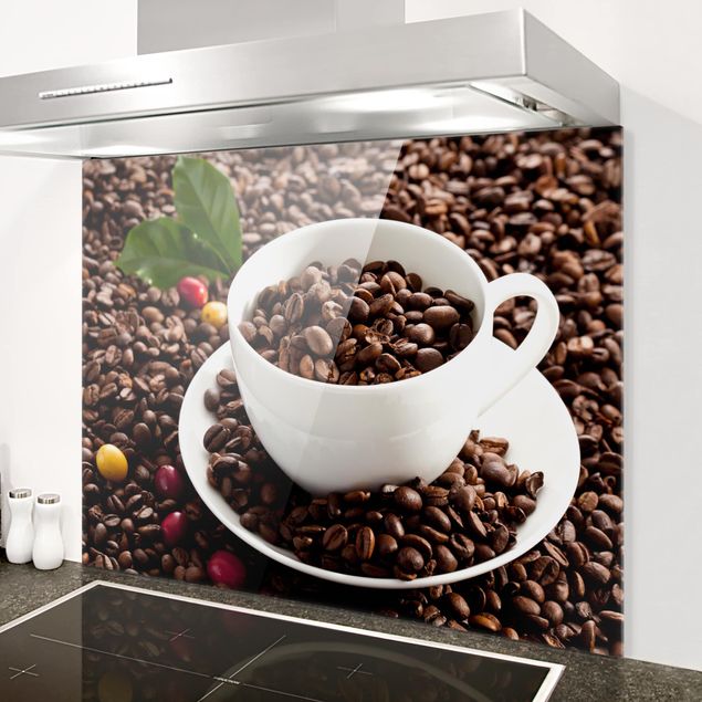 Déco murale cuisine Tasse à café avec grains de café torréfiés