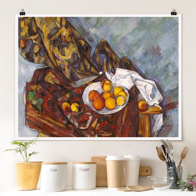 Décorations cuisine Paul Cézanne - Nature morte, rideau de fleurs et fruits
