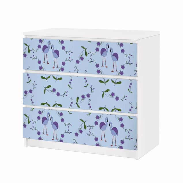 Papier adhésif pour meuble IKEA - Malm commode 3x tiroirs - Mille Fleurs pattern Design Blue