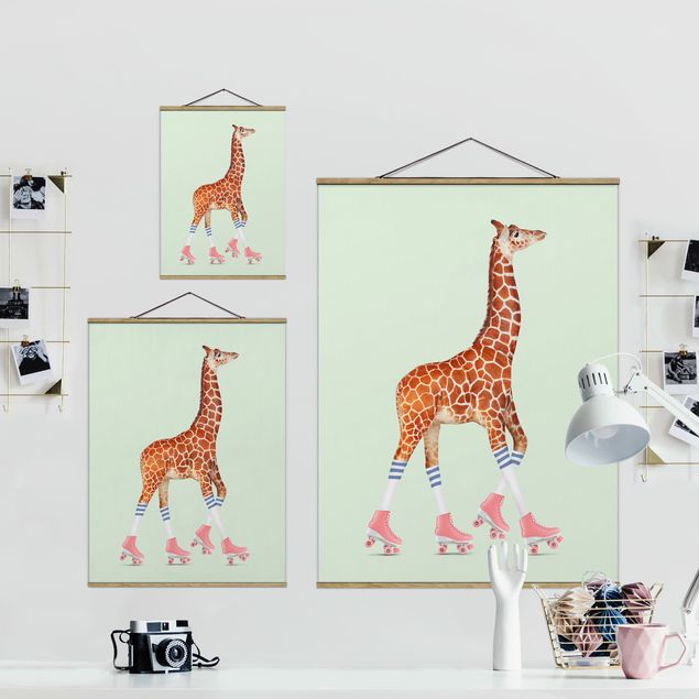 Tableaux reproduction Girafe avec des patins à roulettes