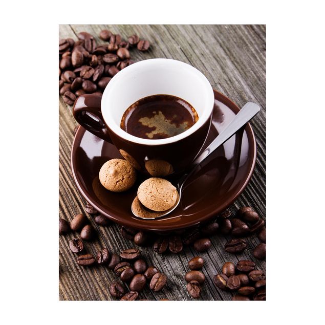 tapis salon marron Tasses à café avec grains de café