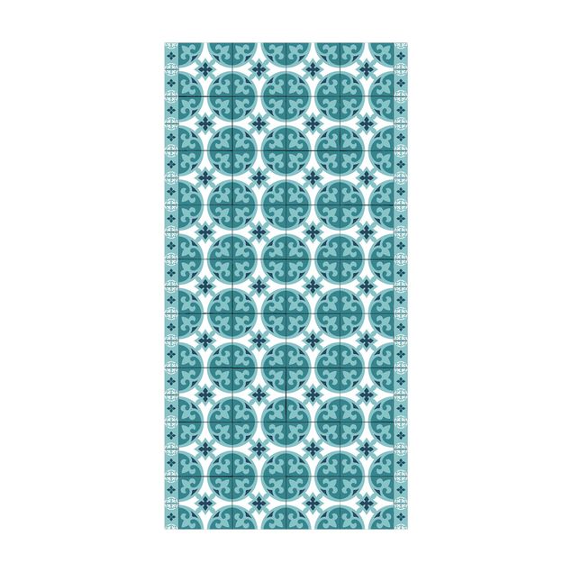 tapis imitation carrelage Mélange de carreaux géométriques Cercles Turquoise