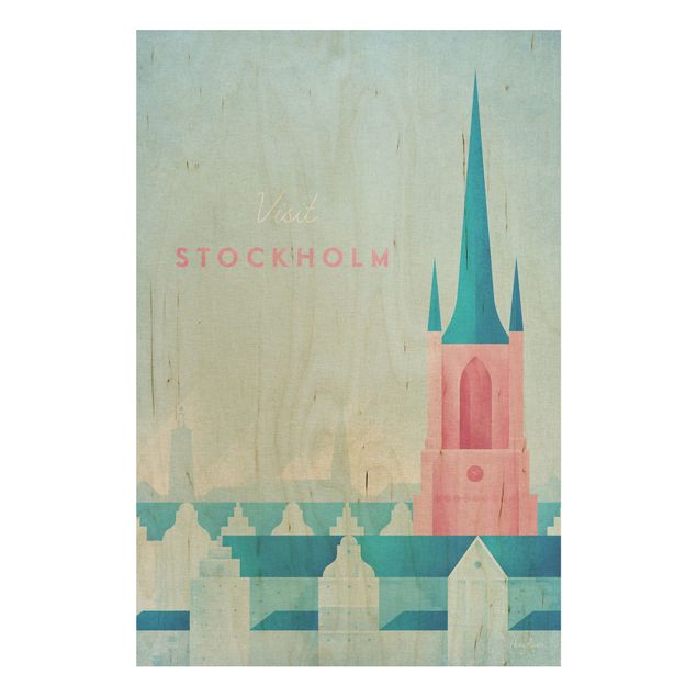 Tableau vintage bois Poster de voyage - Stockholm