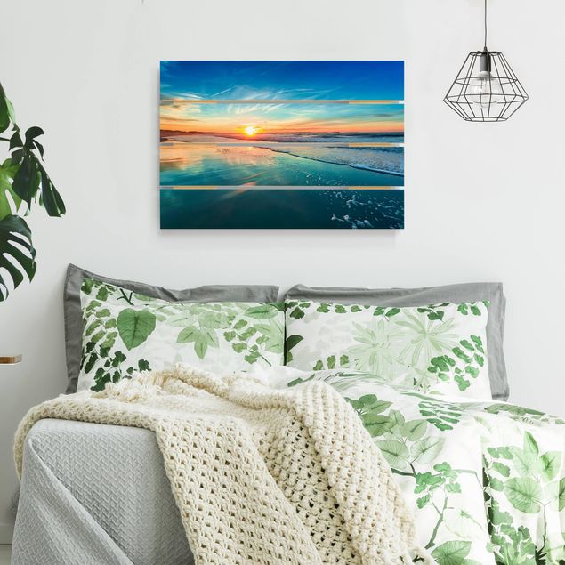 Tableaux en bois avec paysage Coucher de soleil romantique au bord de la mer
