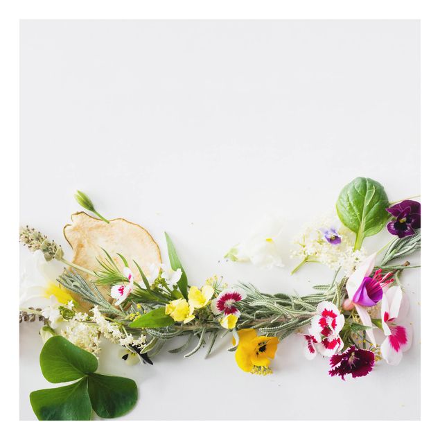 Fond de hotte verre Herbes fraîches et fleurs comestibles