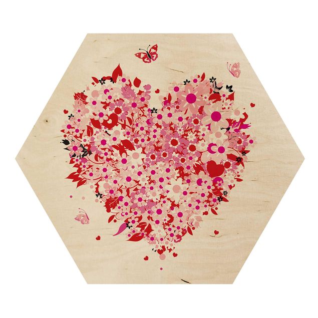 Hexagone en bois - Floral Retro Heart