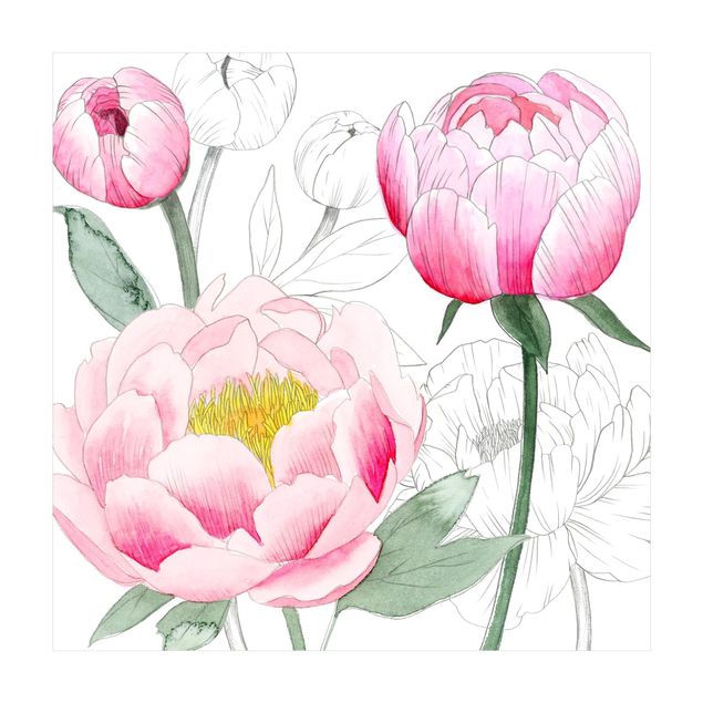 Tapis floraux Dessin Pivoines rose clair II
