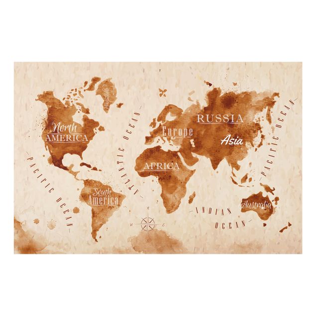 Fond de hotte - World Map Watercolor Beige Brown