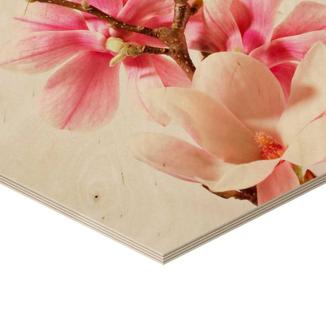 Hexagone en bois - Magnolia Blossoms