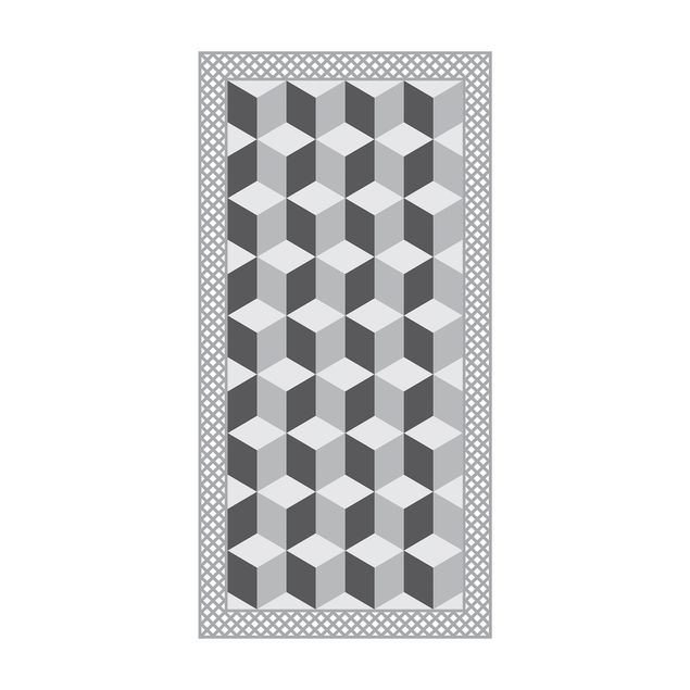 tapis imitation carreaux de ciment Carreaux géométriques Illusion d'escaliers en gris avec bordure
