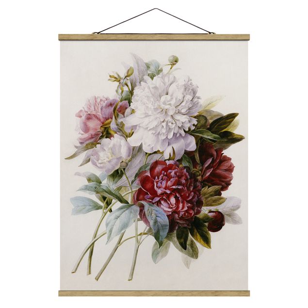 Tableau fleurs Pierre Joseph Redoute - Bouquet de pivoines rouges, violettes et blanches