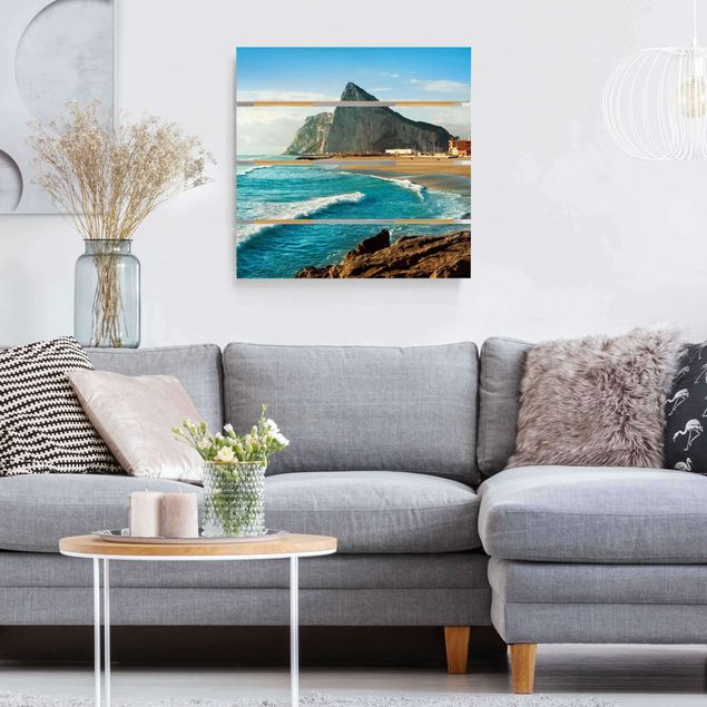Tableaux en bois avec paysage Gibraltar au bord de la mer
