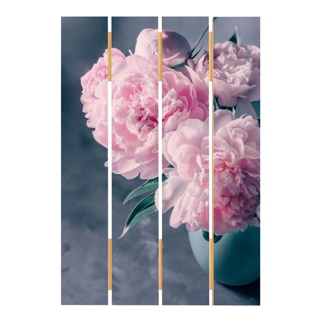 Impression sur bois Vase avec Pivoine Rose Pâle Shabby