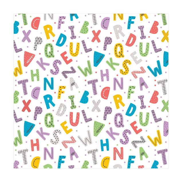 tapis multicolore moderne Alphabet à pois et cœurs en couleur
