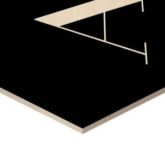 Hexagone en bois - Letter Serif Black A