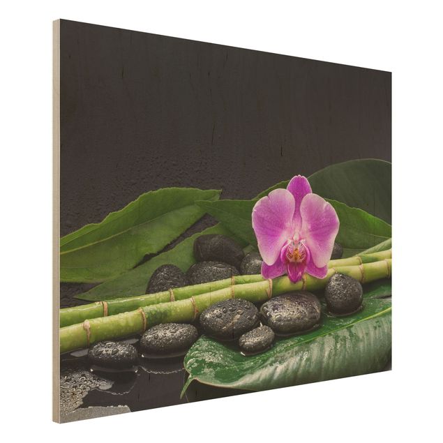 Déco murale cuisine Bambou vert avec fleur d'orchidée