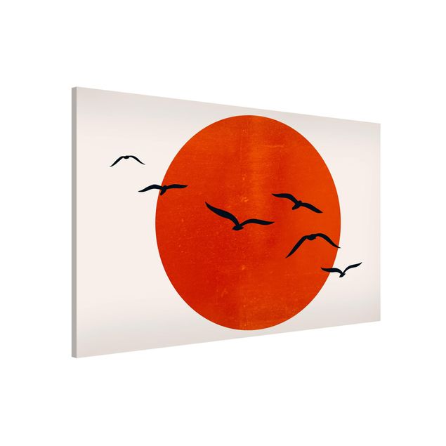 Déco mur cuisine Volée d'oiseaux devant le soleil rouge I