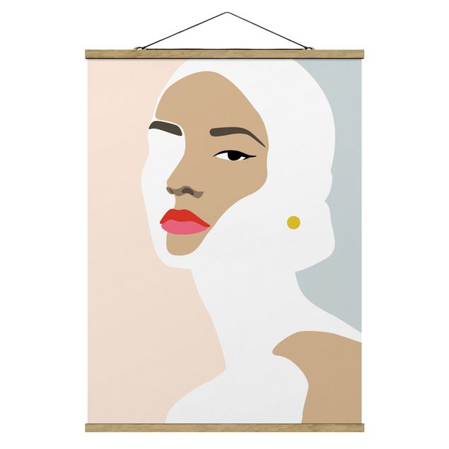 Tableau abstrait Line Art Portrait Femme Pastel Gris