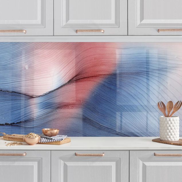 Déco mur cuisine Mottled Colour Dance In Blue With Red