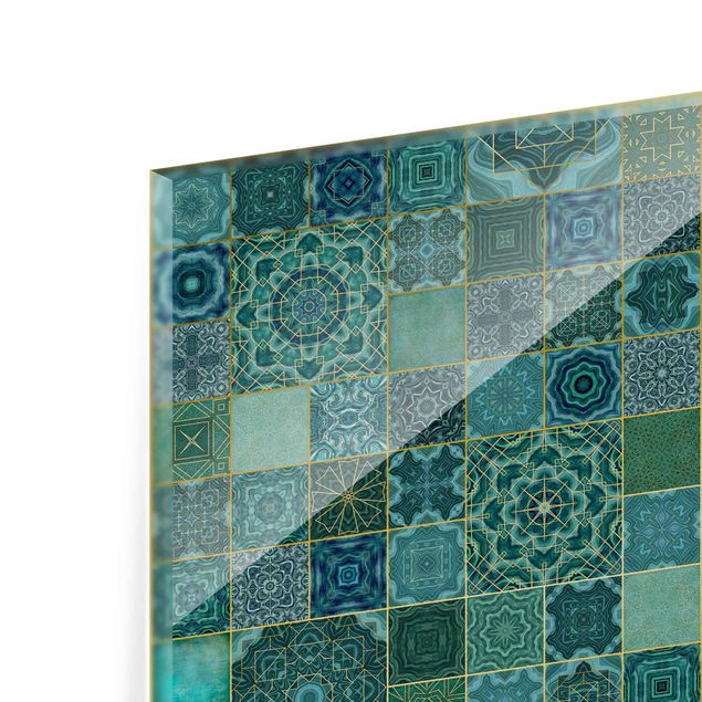 Fonds de hotte - Art Deco Tiles Green Marble With Golden Shimmer - Format paysage 3:2