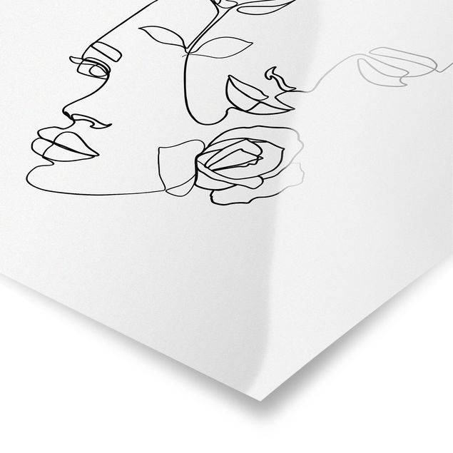 Tableaux noir et blanc Line Art Visages Femmes Roses Noir et Blanc