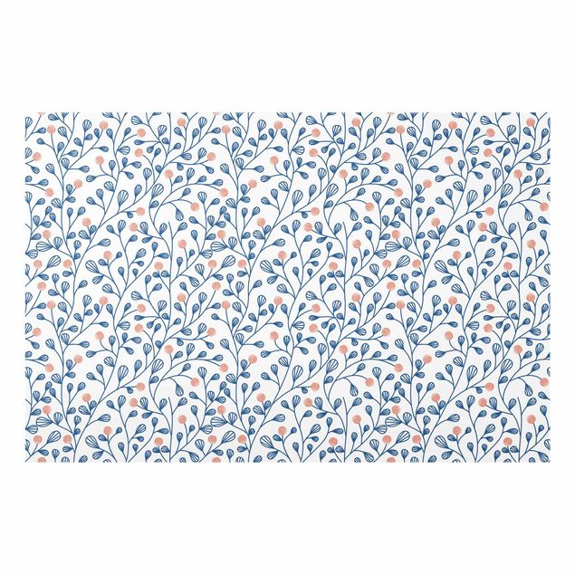 Fond de hotte verre Blue Plant Pattern With Dots In LIght Pink