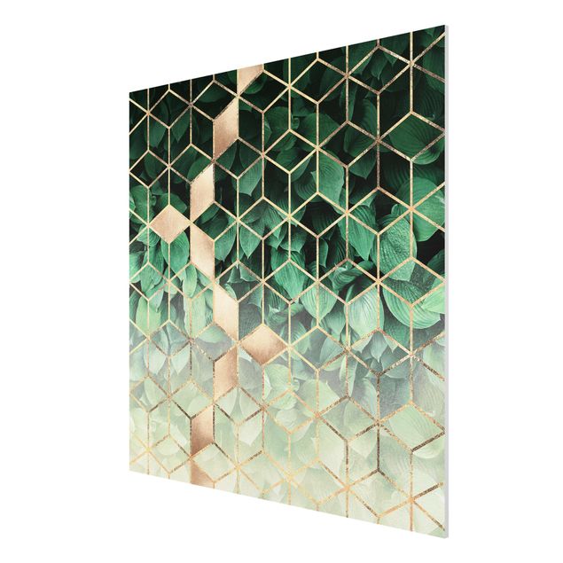 Tableaux abstraits Feuilles vertes Géométrie dorée