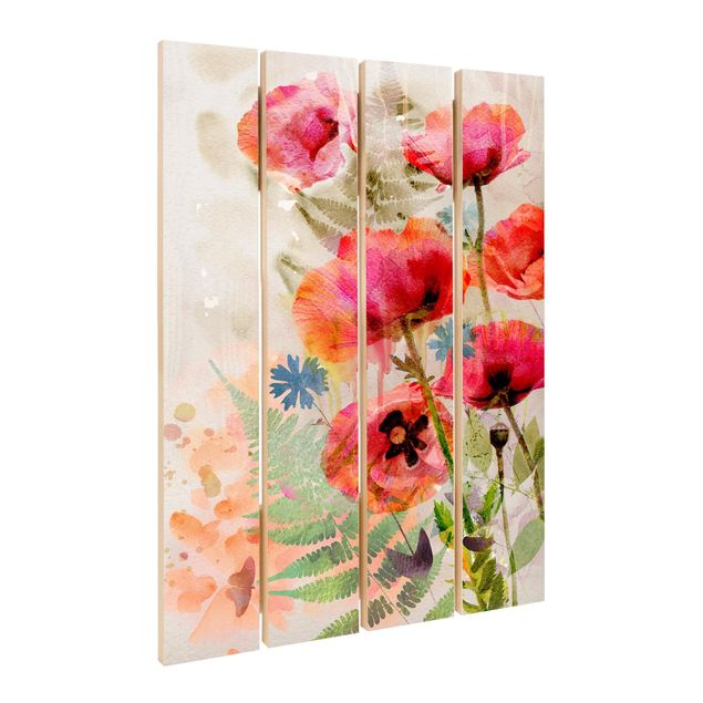 Impression sur bois - Watercolour Flowers Poppy
