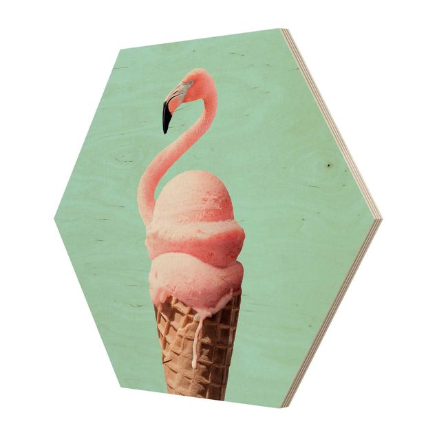 Hexagone en bois - Ice Cream Cone With Flamingo
