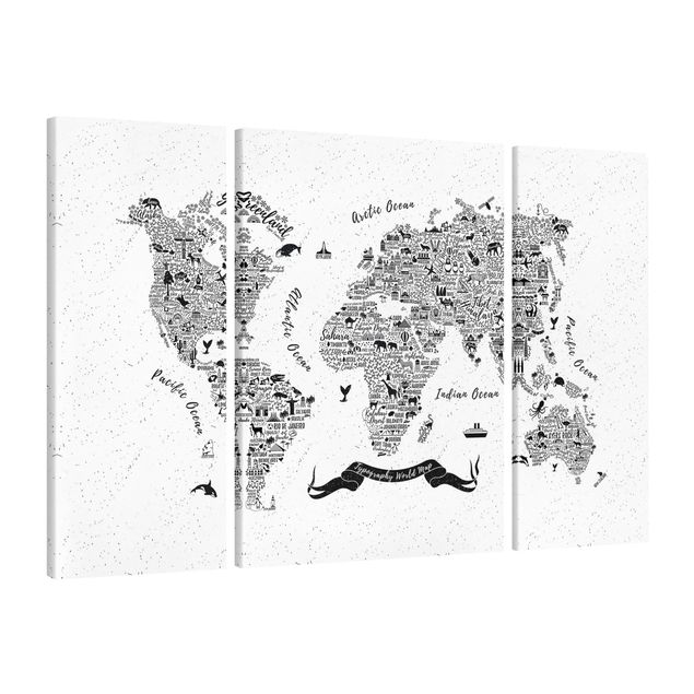 Tableaux animaux Typographie Carte du Monde Blanche