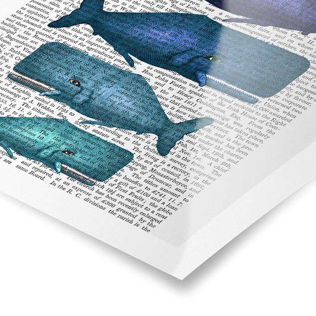 Tableau ton bleu Lecture des animaux - Famille de baleines