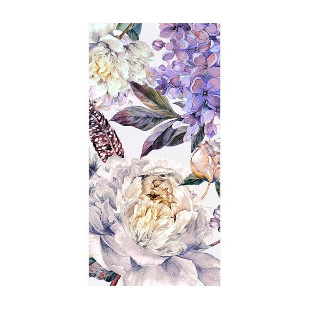 tapis contemporain Motif floral délicat de plumes à l'aquarelle boho