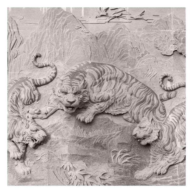Tapisserie grise Tigre de Chinoiserie imitation pierre
