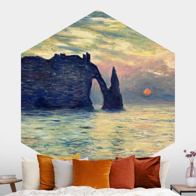 Déco murale cuisine Claude Monet - La falaise, Étretat, coucher de soleil