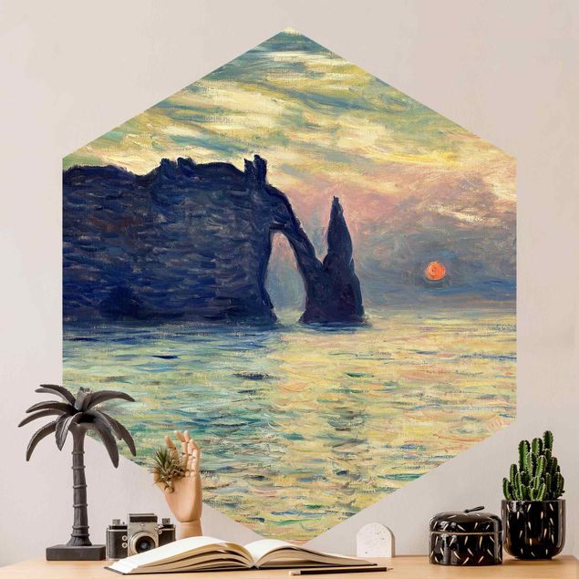 Tableau impressionniste Claude Monet - La falaise, Étretat, coucher de soleil