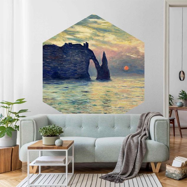 Tableau artistique Claude Monet - La falaise, Étretat, coucher de soleil
