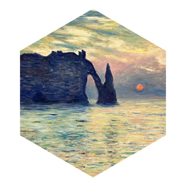 Papiers peints modernes Claude Monet - La falaise, Étretat, coucher de soleil