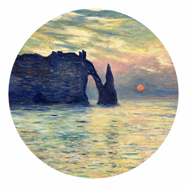 Papier peint bord de mer Claude Monet - La falaise, Étretat, coucher de soleil