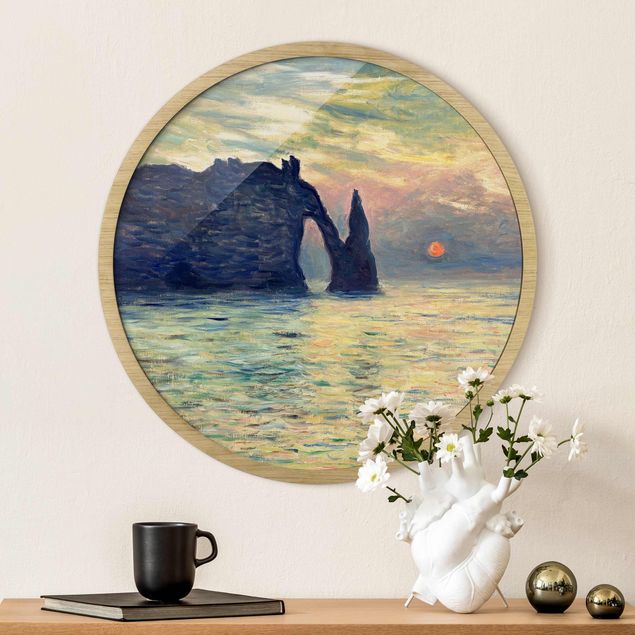 Tableaux encadrés plage & mer Claude Monet - La falaise, Étretat, coucher de soleil