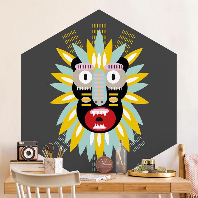 Tapisserie moderne Collage masque ethnique - King Kong