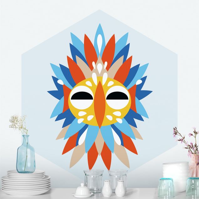 Papier peint moderne Collage masque ethnique - Perroquet